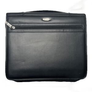 Vintage Samsonite Black Leather 3 Ring Binder Planner w/ Calculator Zip Close
